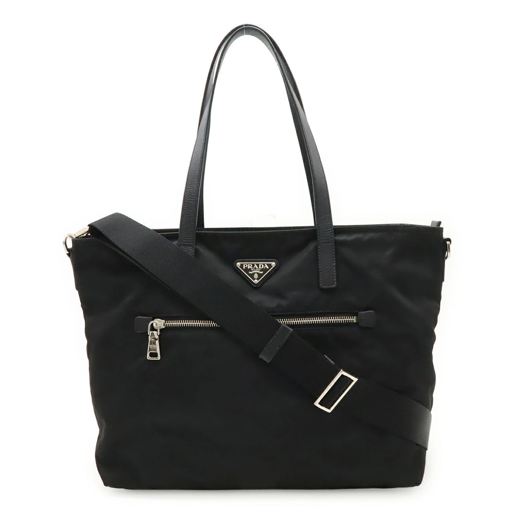 Prada Triangle Tote Tessuto Saffiano Bag Crossbody Leather NERO Black